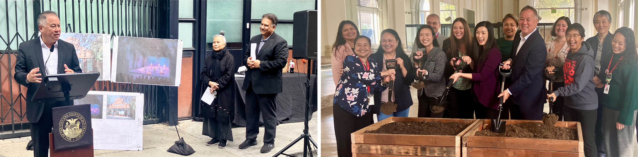 LEFT: Picture of Ting with APICC and KULIARTS first permanent space for culturally-competent programs and services, RIGHT: Picture of Ting with Richmond Area Multi-Services Inc. new Mental Health Clinic Space