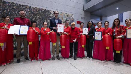 Asm. Stefani with respective guests giving certificates at Lunar New Year Event in SF