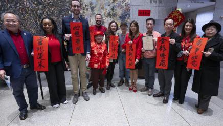 Asm. Stefani with guests giving certificates at the Lunar New Year Event