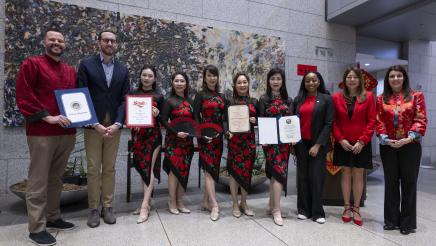 Asm. Stefani with guests giving certificates at the Lunar New Year Event