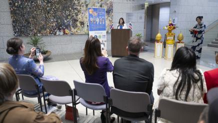 Asm. Stefani speaking at Songkran Celebration
