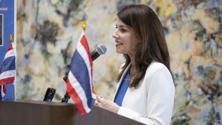 Asm. Stefani speaking at Songkran Celebration