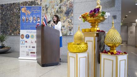 Asm. Stefani speaking at Songkran Celebration
