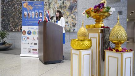Asm. Stefani speaking at Songkran Celebration