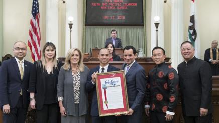 Assemblyman Ting Escorting Chef James Syhabout API Honoree During Floor Presentation