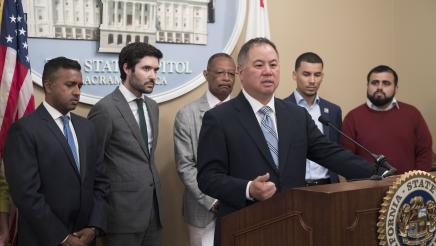 Assemblymember Ting at AB 1215 Bodycam Facial Recognition Press Conference